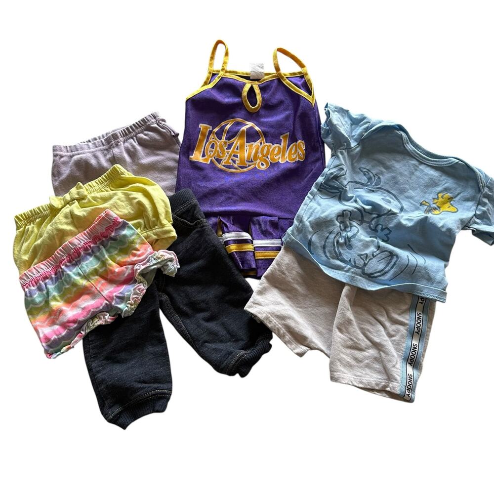 Girls 0-6 Months Clothing Bundle Snoopy Outfit LA Lakers Dress Shorts Pants